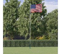 Kaloriko Drapeau des États-Unis avec mât Aluminium sectionnel 6,08 m, pavillon 90 x 150 cm, Support de Jardin extérieur pour fête, événement, terrasse et pelouse, Installation Stable et réglable