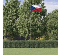Kaloriko Drapeau tchèque avec mât Aluminium 6,08 m, Fanion 90 x 150 cm en Polyester 68D, 5 mâts sectionnels, Support de Jardin pour fête, événement, terrasse et extérieur
