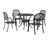Kaloriko Ensemble à Manger de Jardin 5 pcs en Aluminium coulé Noir résistant aux intempéries avec Table 90x75 cm et chaises Confortables pour extérieur Patio Balcon