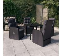 Kaloriko Ensemble à Manger de Jardin 5 pièces Noir avec Coussins, mobilier Patio extérieur en résine tressée et Acier pour Balcon, Repas et détente Confortables