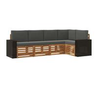 Kaloriko Ensemble canapé d'angle 5 pcs en Bois d'acacia Massif Naturel et Anthracite modulable avec Coussins Mousse pour Jardin terrasse Salon et séjour Design Durable et Facile à Entretenir