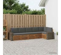 Kaloriko Ensemble canapé d'angle 6 pcs Bois d'acacia Massif Naturel Anthracite modulable Complet pour Salon séjour Jardin terrasse avec Coussins Confortables et Design Moderne