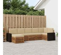 Kaloriko Ensemble canapé d'angle 7 pcs Bois d'acacia Naturel avec Coussins Beige, modulable et Durable pour Salon, séjour, Jardin ou terrasse, kit Complet et Facile à Entretenir