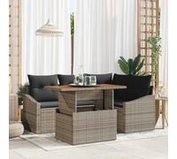 Kaloriko Ensemble canapé de Jardin 5 pièces Gris en Poly rotin avec Rangement, Cadre Acier léger, modulable pour Balcon, terrasse et extérieur, mobilier Patio Complet pour 4 Personnes