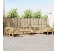 Kaloriko Ensemble canapé d'extérieur 11 pièces Blanc Beige en Bois d'acacia Massif avec Coussins Mousse, Design modulable pour Patio Jardin Bord de Piscine, mobilier Complet Salon séjour