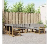 Kaloriko Ensemble canapé d'extérieur 9 pièces Blanc et Gris Clair en Bois d'acacia Massif et textilène, Coussins Mousse Amovibles, idéal pour terrasse Jardin modulable et Confortable
