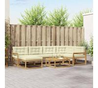 Kaloriko Ensemble canapé d'extérieur modulable 7 pièces en Bois d'acacia Massif Blanc crème avec Coussins Confortables pour Jardin Patio Piscine, mobilier Salon Complet Adaptable et Durable