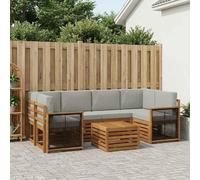 Kaloriko Ensemble canapé extérieur 7 pièces Bois d'acacia Naturel et Gris Clair modulaire, Meubles de Jardin Complet pour terrasse, Salon et séjour, Design Durable et Confortable