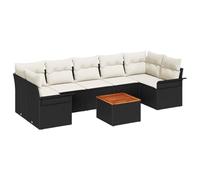 Kaloriko Ensemble canapé Jardin 8 pcs Noir crème polyrotin modulaire Angle Convertible avec Coussins tressé résine Bois métal Aluminium pour terrasse Patio Piscine Lounge extérieur détente
