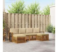 Kaloriko Ensemble canapé modulable 6 pcs en Bois d'acacia Massif Naturel avec Coussins Beige, mobilier Complet pour Salon séjour extérieur, Design Durable et Facile à Entretenir