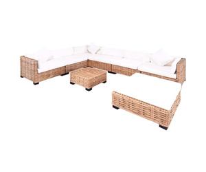 Kaloriko Ensemble canapé rotin Naturel 27 pièces 3 Segments d’Angle 3 centraux Pouf Table Basse avec Coussins crème modulable Salon séjour Bureau scandinave Vintage Confortable
