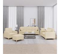 Kaloriko Ensemble canapé Tissu crème 4 pièces avec Coussins 6 unités, Structure métal Robuste, Design modulable et Repose-Pied Compact pour Salon séjour Confortable Moderne