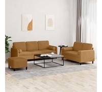 Kaloriko Ensemble canapé Velours Marron 3 pièces avec Coussins Doux 2 et 3 Places et Repose-Pied Compact pour Salon séjour Bureau Chambre Confortable élégant