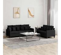 Kaloriko Ensemble canapés 2 pièces Noir Tissu Polyester 2 Places 3 Places 8 Grands Coussins 10 Petits Coussins Salon séjour Moderne Confortable
