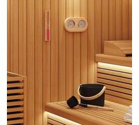 Kaloriko Ensemble d’Accessoires de Sauna Noir 4 pièces en Aluminium et pin Massif, Seau 7 L avec louche, thermomètre hygromètre 2 en 1 et sablier pour Sauna hammam Spa Cabine Bain Vapeur