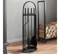 Kaloriko Ensemble d ustensiles de cheminée 5 pièces en Acier Noir, serviteur cheminée 23 x 15 x 66 cm, Pince, Balai, Pelle, Support pour Foyer, poele Bois, Insert, Rangement Compact
