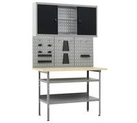 Kaloriko Ensemble d'atelier robuste avec établi 120 cm, 3 panneaux perforés, armoire verrouillable pour garage, bricolage, menuiserie, mécanique et rangement d'outils