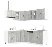 Kaloriko Ensemble de 11 armoires de cuisine Kalmar gris Sonoma en bois avec armoire suspendue, meuble inférieur, plan de travail, espace de rangement, tiroir et porte pour rangement polyvalent dans la