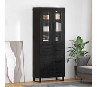 Kaloriko Ensemble de 2 meubles hauts modernes, aspect chêne noir, en bois et verre, 69,5 x 34 x 180 cm, avec tiroir, pour salon et salle à manger