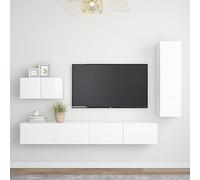 Kaloriko Ensemble de 4 meubles TV en bois blanc, montage mural, centre multimédia moderne pour salon, chambre à coucher, grand espace de rangement, 100 x 30 x 30 cm