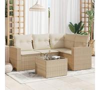 Kaloriko Ensemble de 5 meubles de jardin en polyrotin beige avec coussins, résistant aux UV, design modulaire pour terrasse et balcon, charge maximale 110 kg
