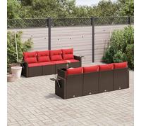 Kaloriko Ensemble de 9 canapés de jardin en polyrotin marron avec coussins modulaires résistants aux intempéries pour terrasse, balcon, jardin, capacité de charge de 110 kg