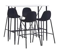 Kaloriko Ensemble de bar 5 pièces en tissu noir avec 1 table de bar 120 x 60 x 110 cm MDF et 4 chaises de bar avec repose-pieds rembourrées en métal revêtu par pulvérisation idéal pour salle à manger
