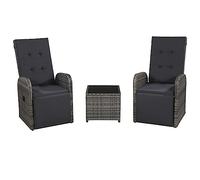 Kaloriko Ensemble de Bistro 3 pcs avec Coussins Résine tressée Gris, mobilier Outdoor pour Balcon et terrasse, Table et chaises Patio Confortables avec Structure Acier Durable