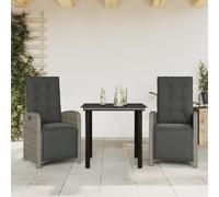 Kaloriko Ensemble de Bistro 3 pièces avec Coussins Gris en résine tressée, Chaise inclinable, Table avec Dessus en Verre trempé pour mobilier de Balcon et Jardin Outdoor