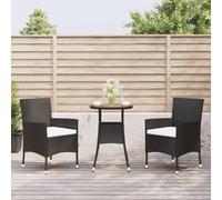 Kaloriko Ensemble de Bistro de Jardin 3 pièces en rotin Poly Noir avec Coussins crème, Table et chaises Patio Robustes pour Balcon extérieur, mobilier Outdoor Confortable et Durable