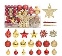 Kaloriko Ensemble de Boules de Noël 108 pièces doré et Rouge, décoration Ornement en Plastique incassable, Boule, Guirlande, Sapin, Couronne, étoile, intérieur extérieur, avec boîte de Rangement