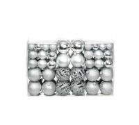Kaloriko Ensemble de Boules de Noël argentées 100 pièces en Plastique 3 4 6 cm pour Sapin, Arbre, Couronne, Guirlande, Suspension intérieur extérieur, avec Fil