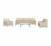 Kaloriko Ensemble de canapé 3 pièces en tissu crème 100 % polyester avec cadre en métal, composé d'un fauteuil, deux places et trois places, idéal pour le salon, le bureau ou le salon