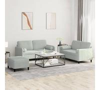 Kaloriko Ensemble de canapé 3 pièces en velours gris clair avec 2 canapés deux places et repose-pieds, rembourré, structure robuste, coussin inclus, peu encombrant, pour salon, bureau, salon