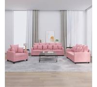 Kaloriko Ensemble de canapé 3 pièces en velours rose avec canapé 2 et 3 places, fauteuil, 9 grands et 12 petits coussins, rembourrage pour salon, confortable, robuste avec structure en métal