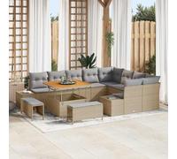 Kaloriko Ensemble de canapé de Jardin 12 pcs Beige en polyrotin avec Table et poufs modulaires, mobilier d'extérieur Durable pour terrasse et Balcon, Parfait pour Espace Patio Confortable