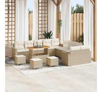 Kaloriko Ensemble de canapé de Jardin 14 pcs Beige polyrotin avec Coussins modulaires, Table et poufs, mobilier extérieur Durable pour terrasse et Balcon Convivial