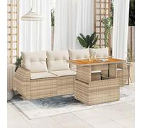 Kaloriko Ensemble de canapé de jardin 5 pièces - Beige - En polyrotin - Table réglable - Espace de rangement - Résistant aux UV - Charge maximale : 110 kg - Pour terrasse, balcon