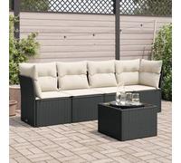 Kaloriko Ensemble de canapé de jardin 5 pièces en polyrotin noir avec coussins, meubles d'extérieur pour terrasse et balcon, design modulaire, résistant aux UV, 234 x 62 x 69 cm