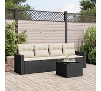 Kaloriko Ensemble de canapé de jardin 5 pièces en polyrotin noir - Mobilier d'extérieur modulaire avec coussins blanc crème - Résistant aux UV - 65,5 x 62 x 69 cm