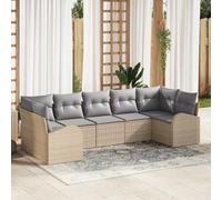 Kaloriko Ensemble de canapé de Jardin 7 pcs en polyrotin Beige et Gris Clair avec Coussins, résistant aux intempéries, idéal pour terrasse et Balcon