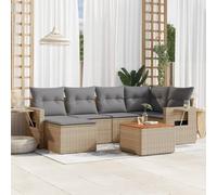 Kaloriko Ensemble de canapé de jardin 7 pièces avec coussins, beige, polyrotin, résistant aux intempéries, modulaire avec table d'appoint et housse amovible et lavable, pour terrasse, balcon et