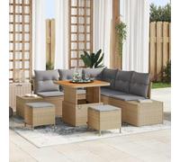 Kaloriko Ensemble de canapé de Jardin 8 pcs en Poly rotin Beige Mat modulaire avec Rangement, mobilier de Patio Durable, idéal pour terrasse extérieur et Balcon Convivial