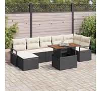 Kaloriko Ensemble de canapé de Jardin 8 pcs Noir en Poly rotin avec Table et Pouf, mobilier extérieur modulaire avec Grand Espace de Rangement, Parfait pour terrasse, Balcon et détente en Plein air