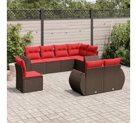 Kaloriko Ensemble de canapé de jardin 8 pièces en polyrotin marron avec coussin amovible, module de salon de jardin résistant aux intempéries avec groupe d'assises, accoudoirs et dossier pour terrasse