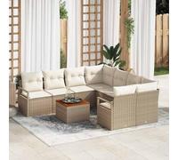 Kaloriko Ensemble de canapé de Jardin 9 pcs Beige crème polyrotin mobilier Patio Durable résistant aux intempéries avec Rangement Sac étanche Table et chaises extérieur