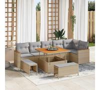 Kaloriko Ensemble de canapé de Jardin 9 pcs Beige polyrotin avec Table 100x100 cm, fauteuils Confortables, poufs et Coussins, mobilier Outdoor modulable pour Patio et Balcon