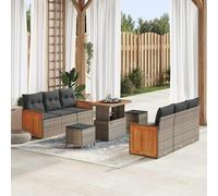 Kaloriko Ensemble de Canapé de Jardin avec Coussins 11 Pièces Gris Poly rotin Modulable Résistant aux UV Léger pour Terrasse Jardin 179x173x85cm