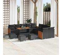 Kaloriko Ensemble de canapé de jardin avec coussins 18 pièces noir en polyrotin résistant aux UV modulaire pour extérieur, terrasse et jardin