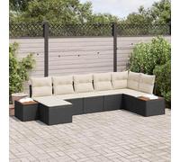 Kaloriko Ensemble de Canapé de Jardin avec Coussins 7 Pièces Noir et Crème Poly Rotin Canapé Modulable Outdoor Lounge pour Terrasse Balcon Mobilier de Jardin